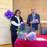 Relatori al tavolo istituzionale durante l'inaugurazione della panchina viola per l'epilessia a Cassano Magnago