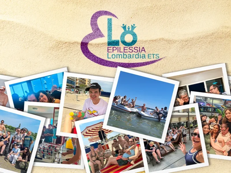 Collage di foto della vacanza di primavera ELO 2026 a Igea Marina: momenti di gruppo tra spiaggia, mare e attività insieme