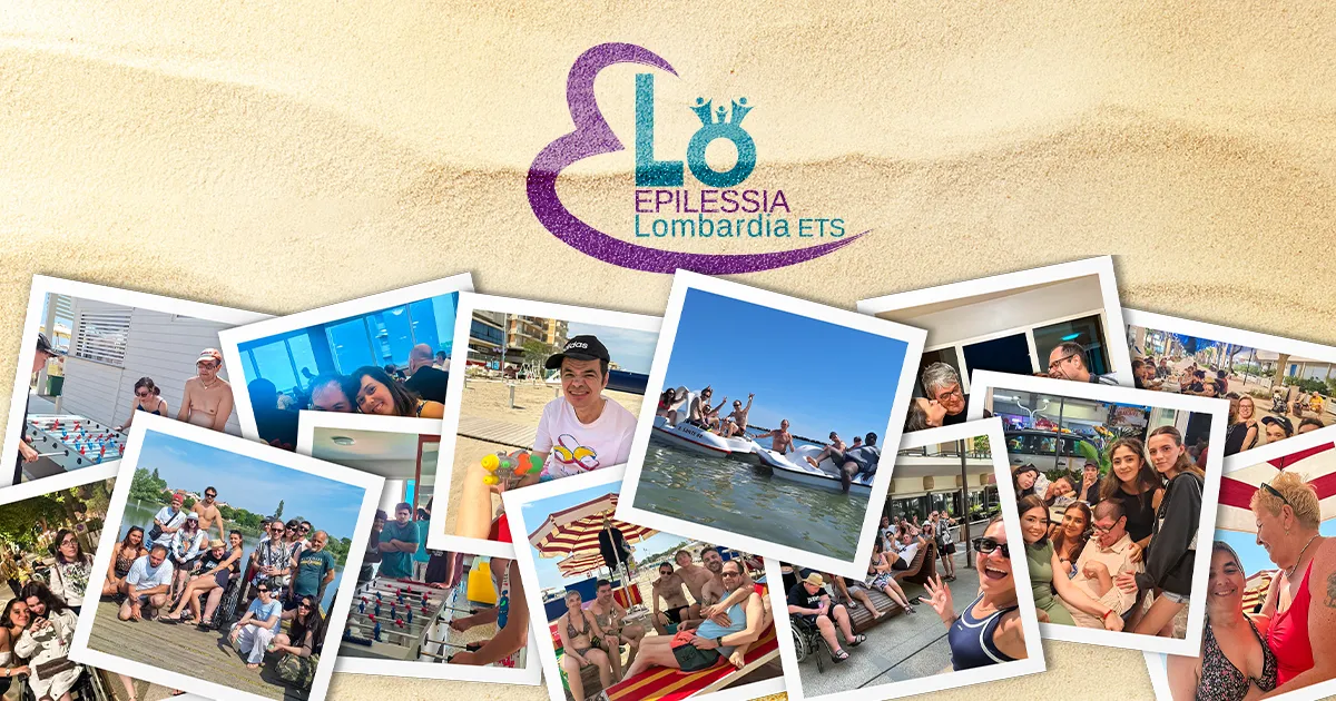 Collage di foto della vacanza di primavera ELO 2026 a Igea Marina: momenti di gruppo tra spiaggia, mare e attività insieme